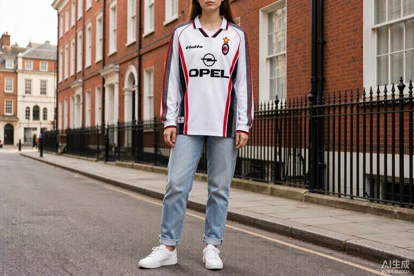1997/98 AC Milan Away White Long Sleeve styled casually with jeans — outfit inspiration