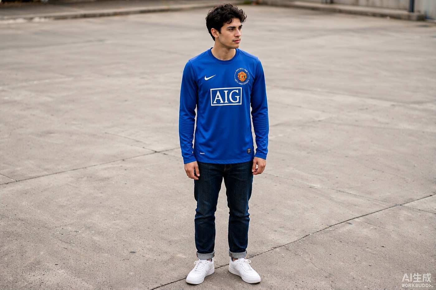 2008 Manchester United Third UCL Long Sleeve styled casually with jeans — outfit inspiration