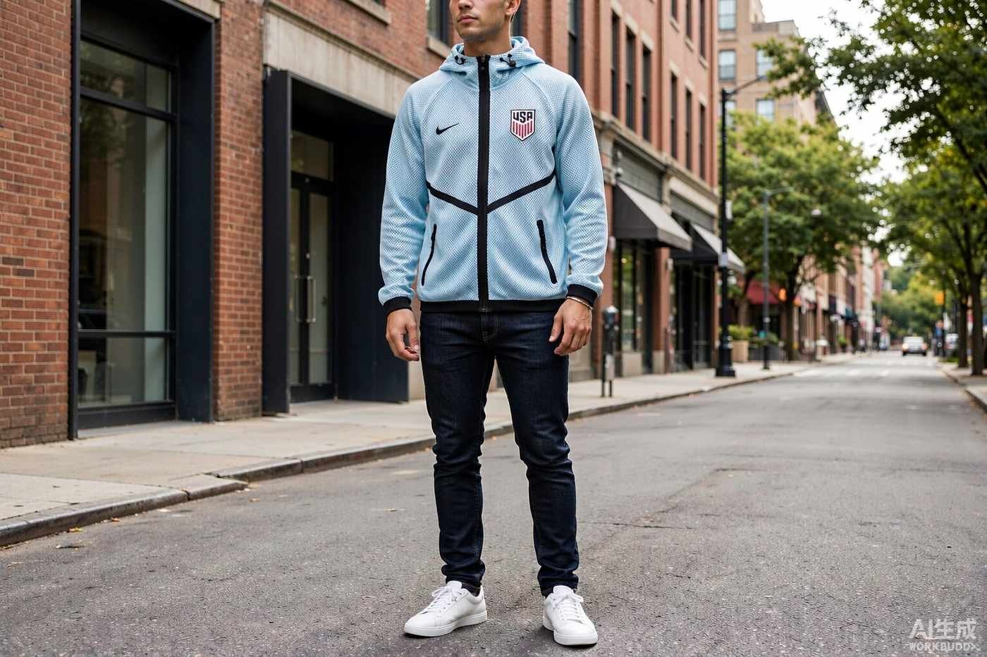 2020/26 USA Home Light Blue Pre-Match Top styled casually with jeans — outfit inspiration