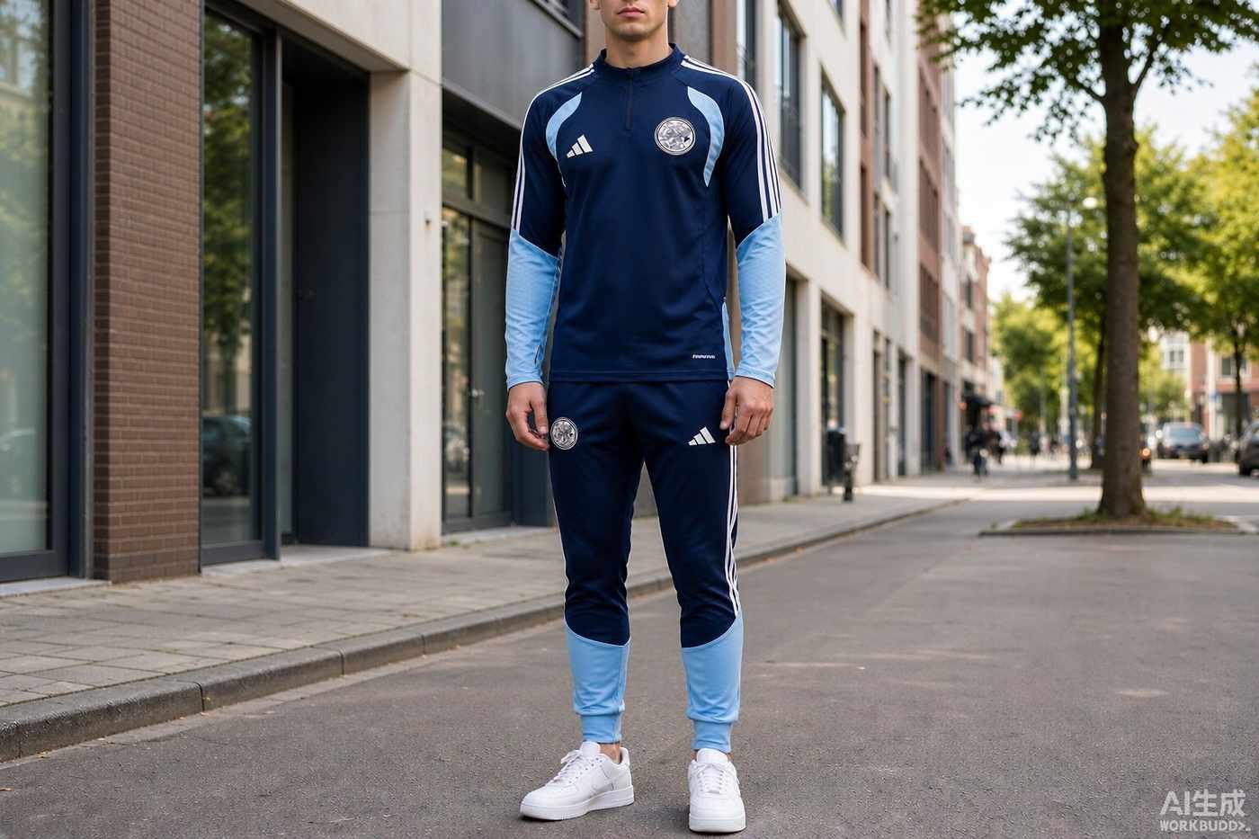 2026/27 Ajax Royal Blue Half-Zip Training Top styled casually with jeans — outfit inspiration