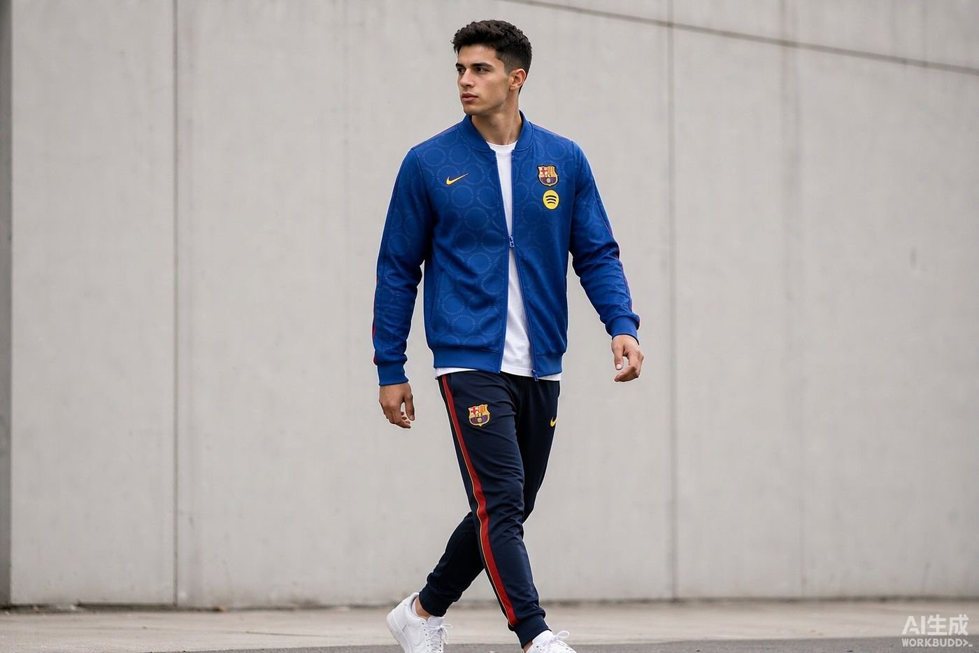 2026/27 Barcelona Multi Blue Zip Training Jacket styled casually with jeans — outfit inspiration