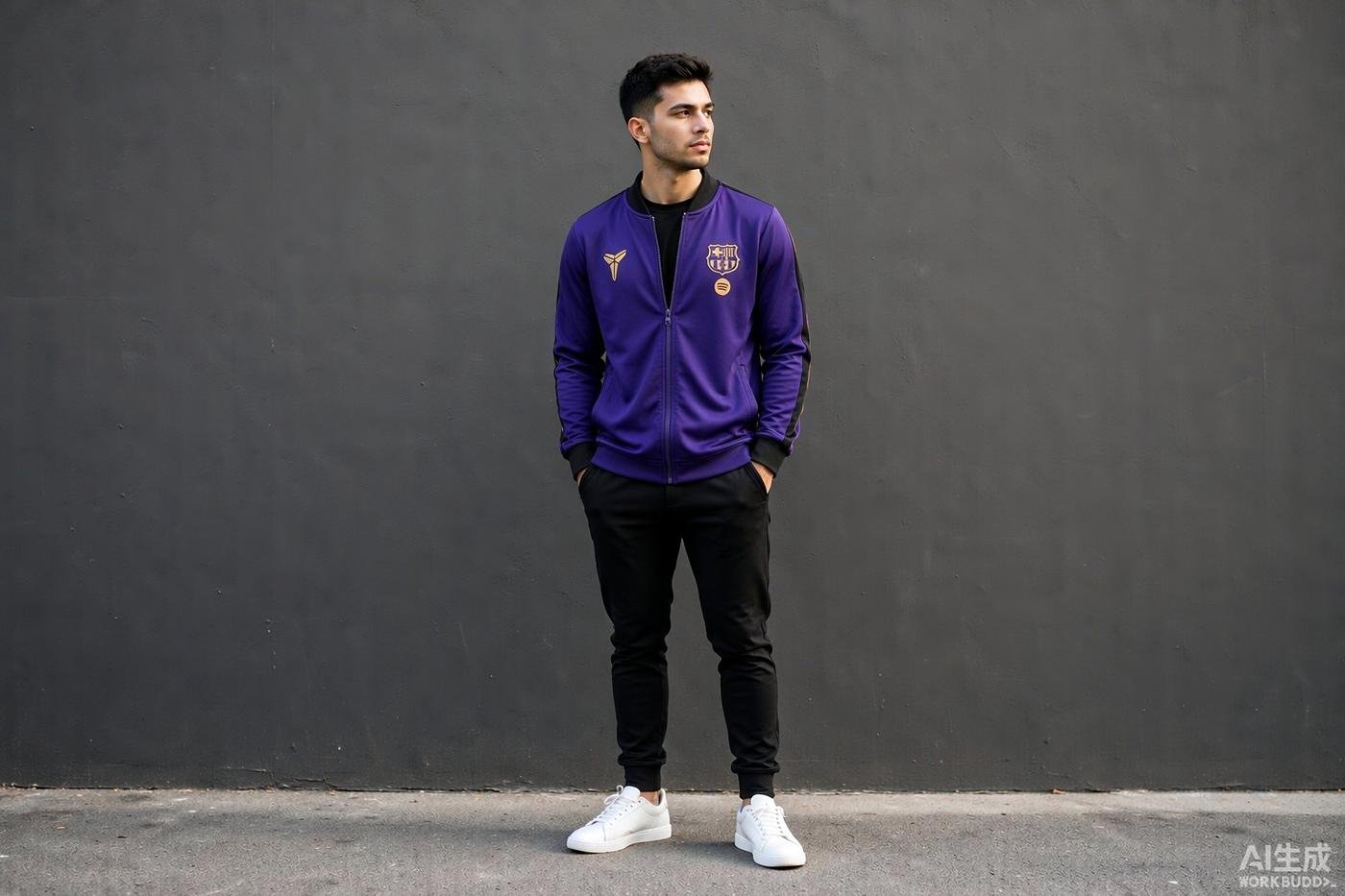 2026/27 Barcelona Purple Zip Training Jacket styled casually with jeans — outfit inspiration