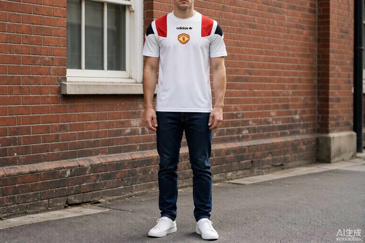 2026/27 Manchester United White Casual Shirt styled casually with jeans — outfit inspiration