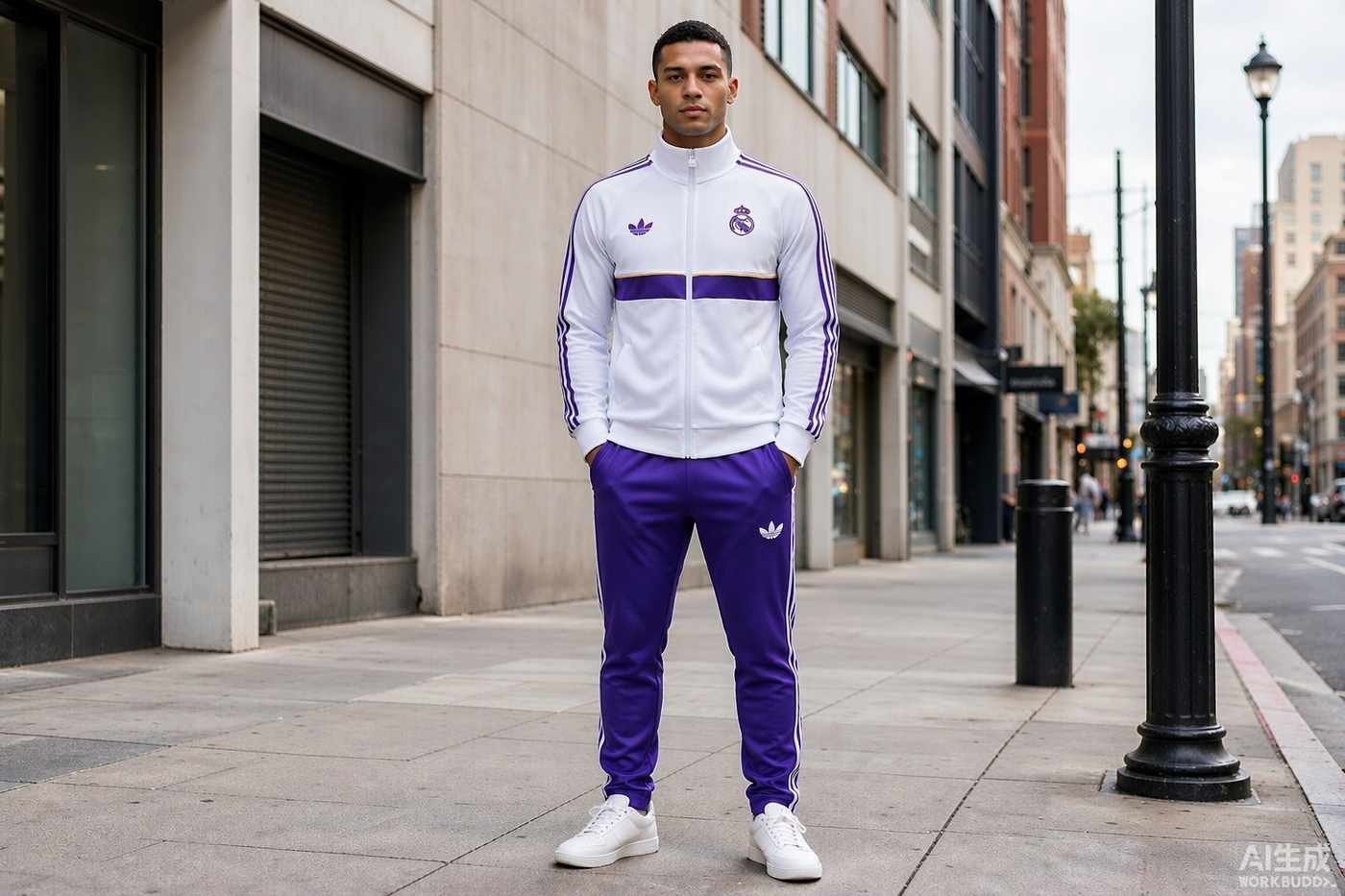 2026/27 Real Madrid Purple Zip Training Jacket styled casually with jeans — outfit inspiration