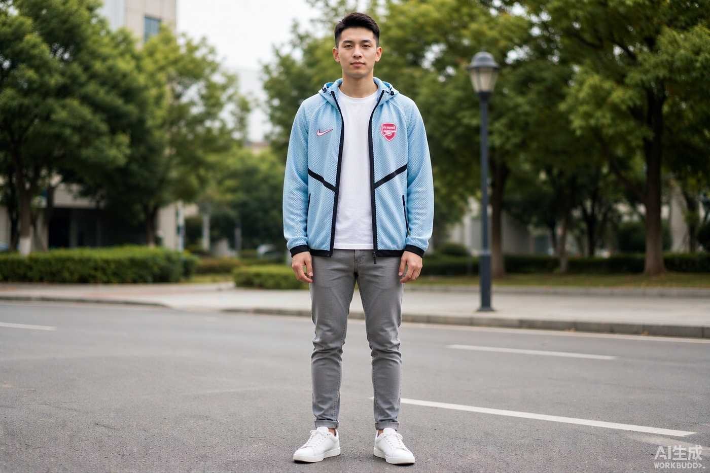 2026 Arsenal Light Blue Pre-Match Top styled casually with jeans — outfit inspiration