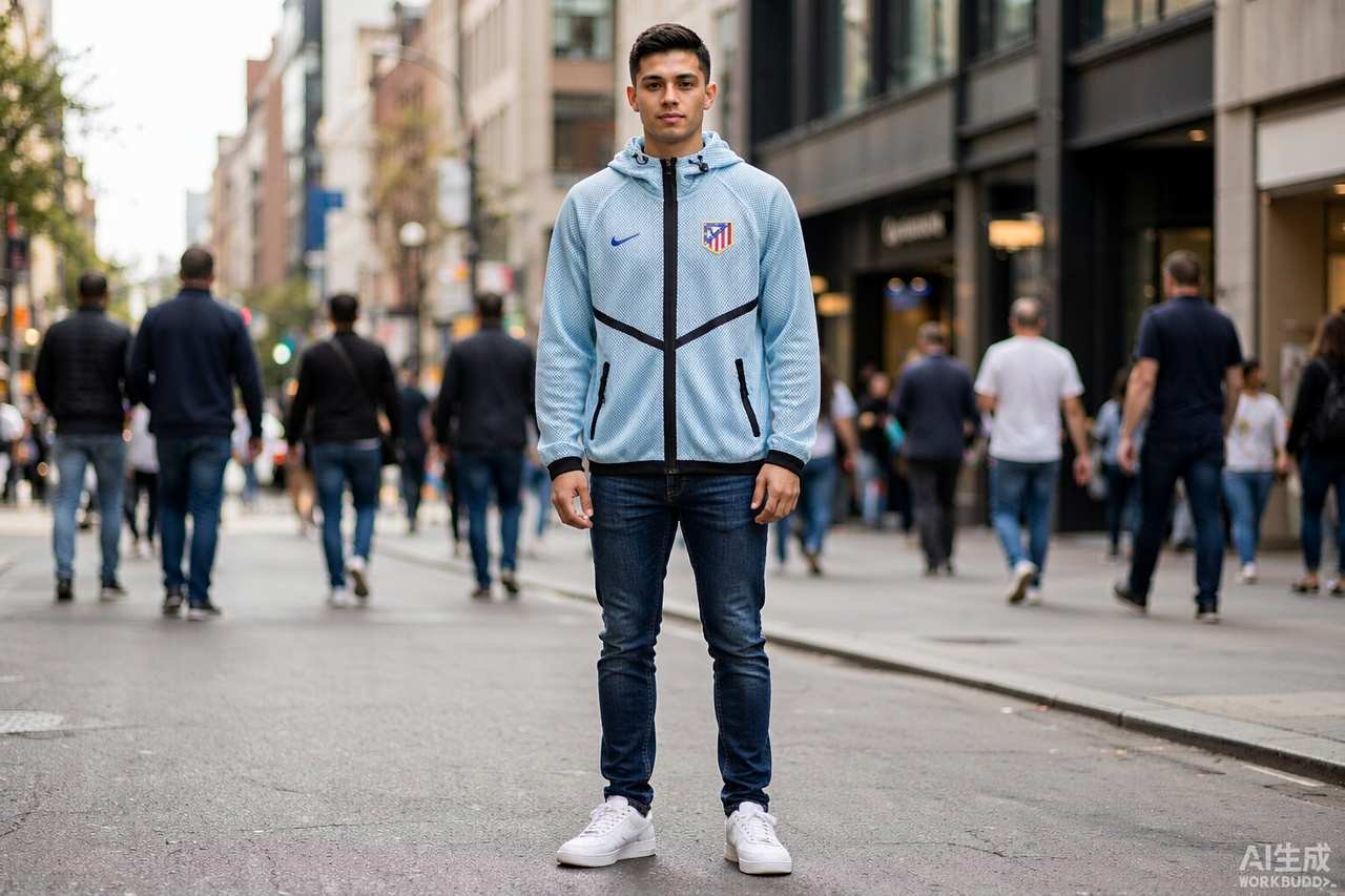 2026 Atletico Madrid Light Blue Pre-Match Top styled casually with jeans — outfit inspiration
