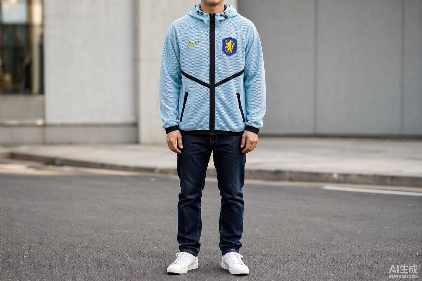 2026 Chelsea Light Blue Pre-Match Top styled casually with jeans — outfit inspiration