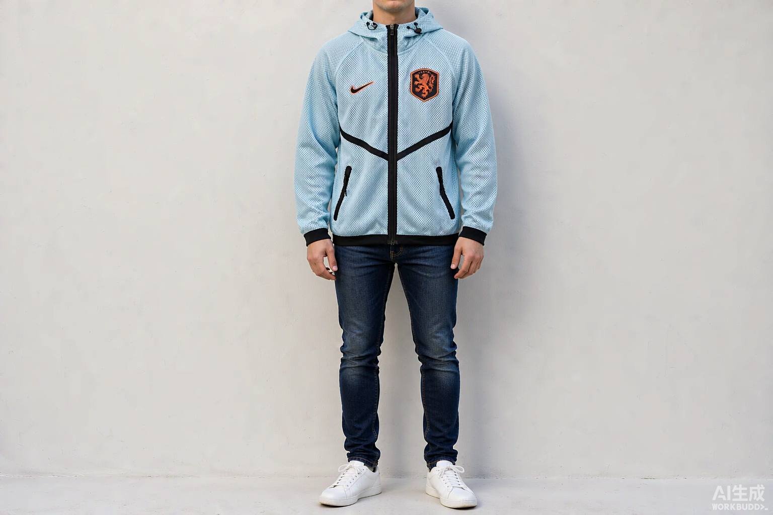 2026 Netherlands Light Blue Pre-Match Top styled casually with jeans — outfit inspiration